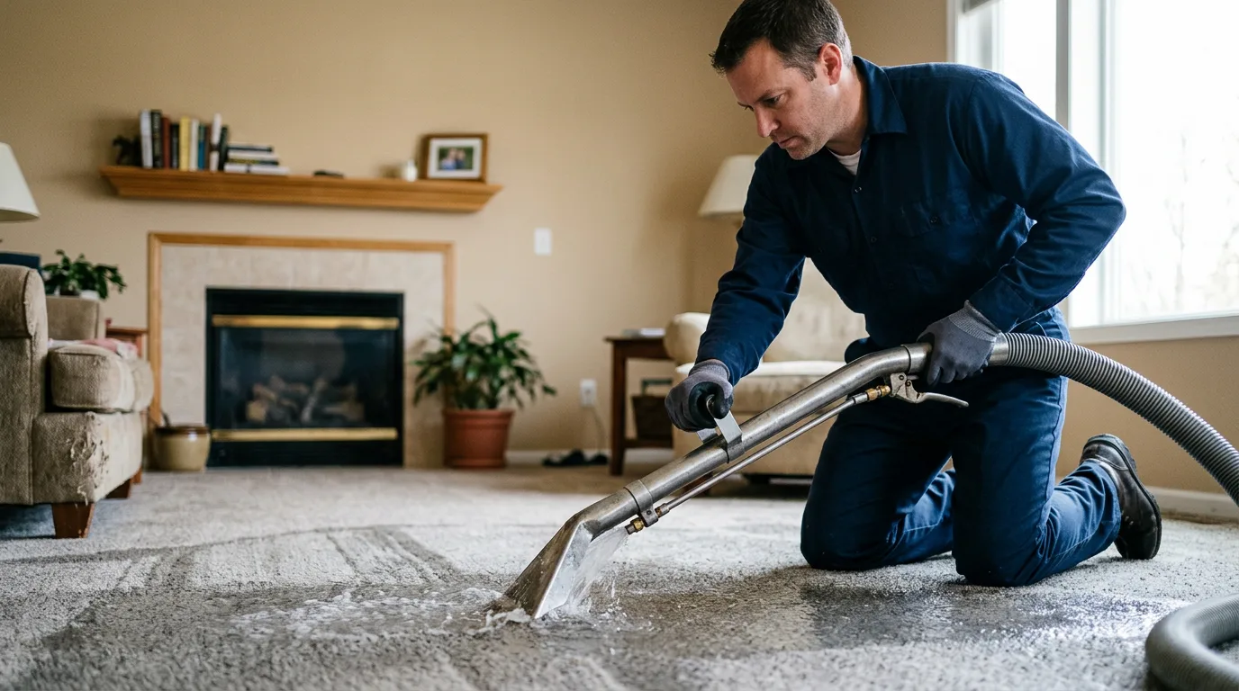 Water damage restoration technician working near Menomonee Falls, WI